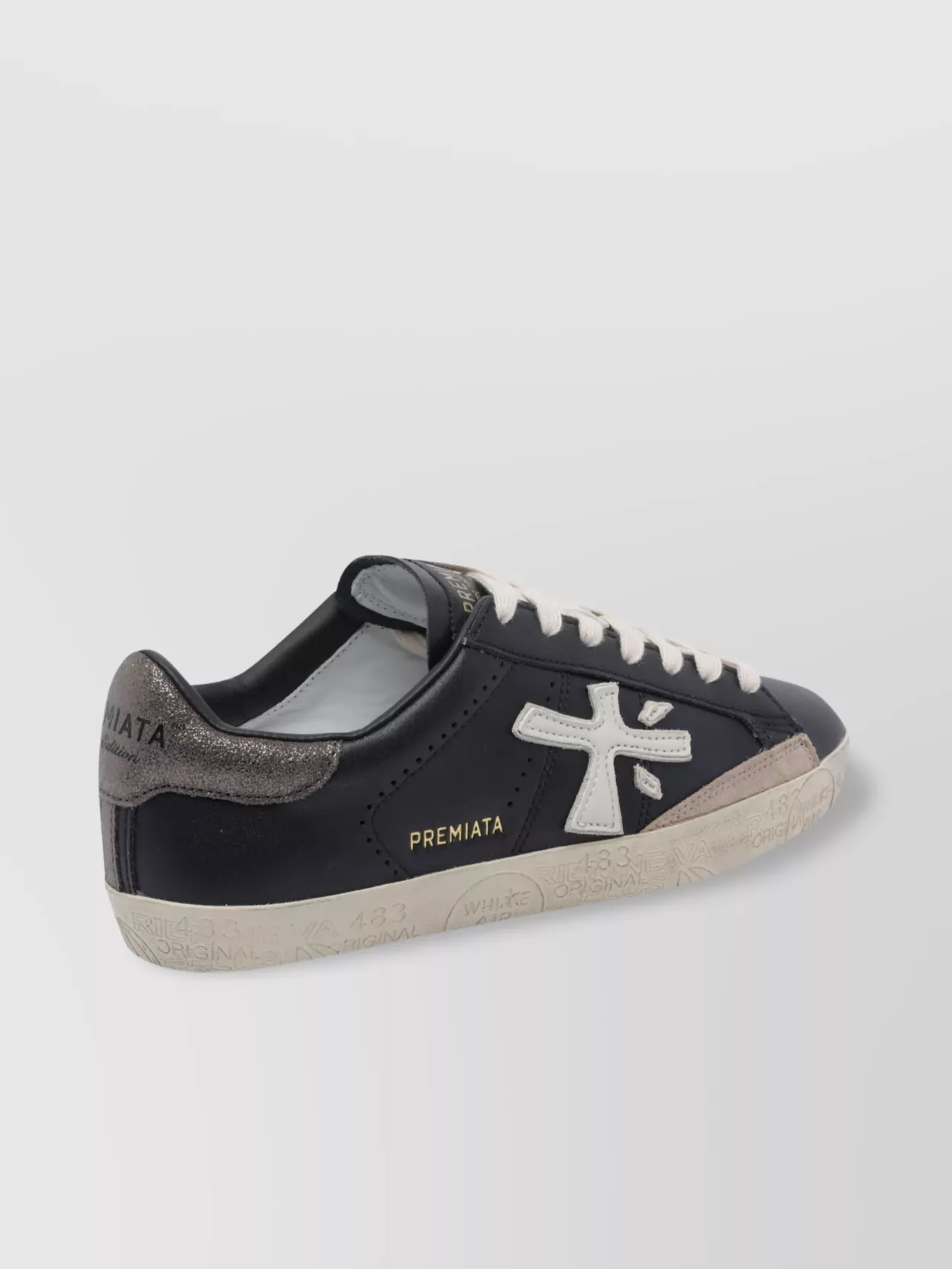 Premiata Low Top Leather Sneakers With Contrast Heel Tab