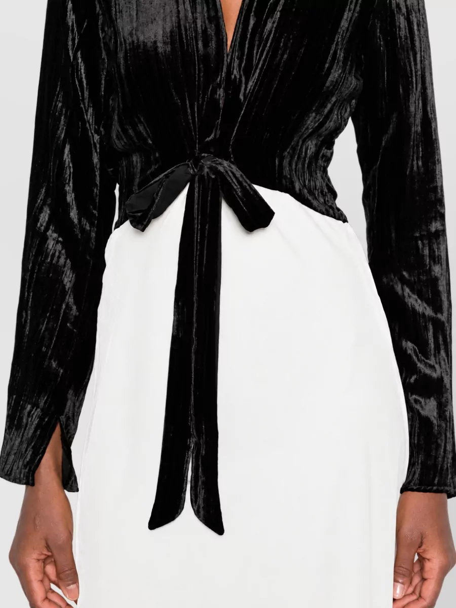 Forte Forte Two-Tone Crushed-Velvet V-Neck Long-Sleeve Flared Long Dress