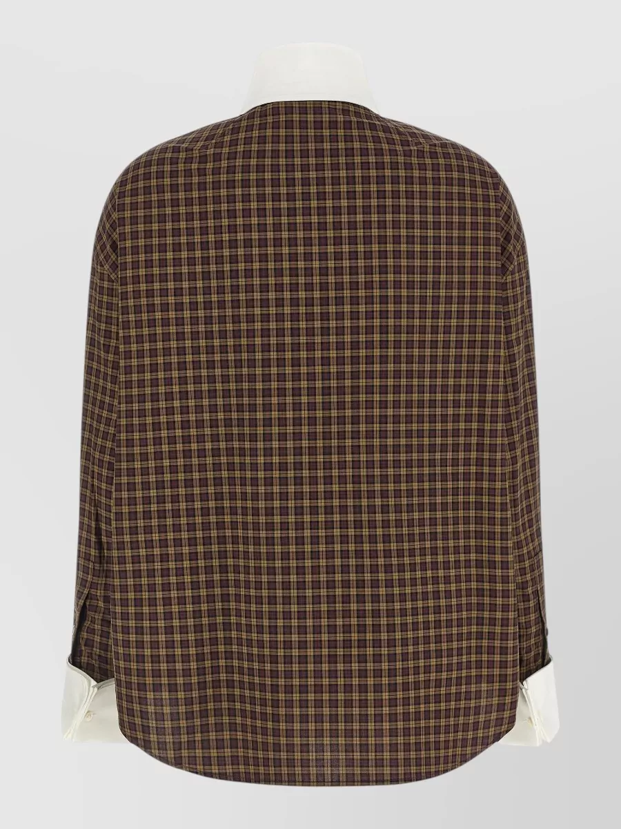 Marni embroidered check cotton scarf collar oversized shirt
