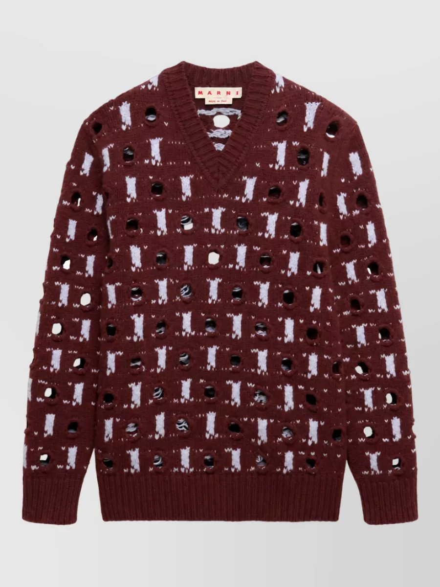 Marni Cashmere virgin wool jacquard v neck jumper