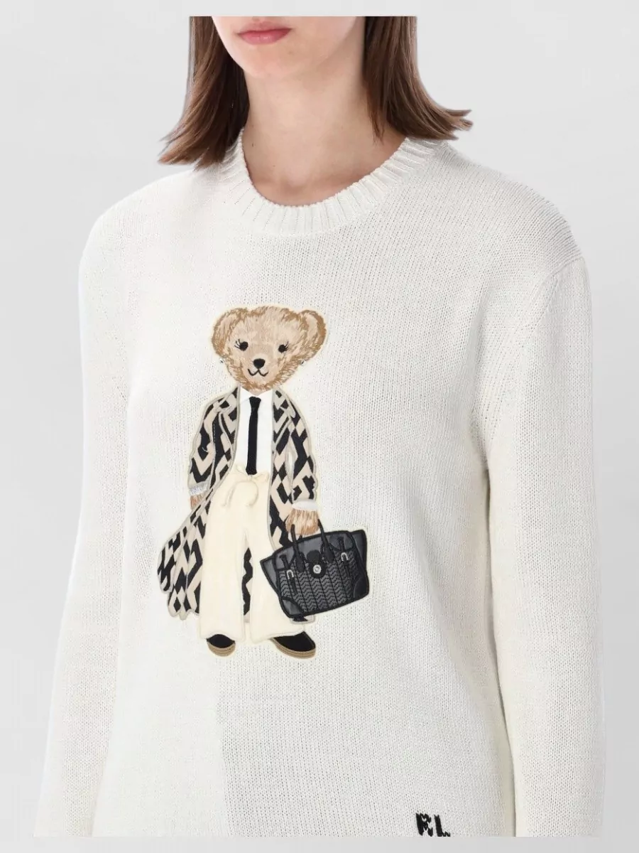 Ralph Lauren Silk Relaxed-Fit Bear-Intarsia Sweatshirt