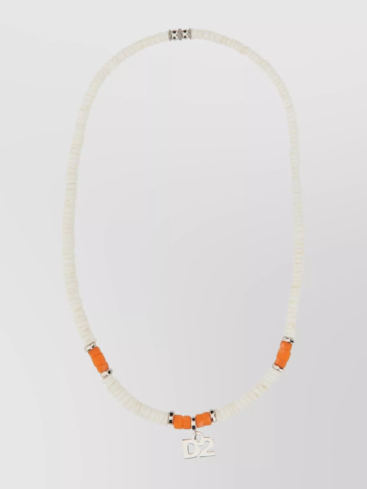 Dsquared2 Logo Beaded Necklace With Silver-tone And Orange Accents