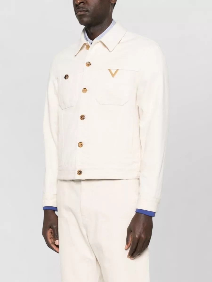 Valentino Garavani Long Sleeve Silk Nylon Jacket Chest Pockets