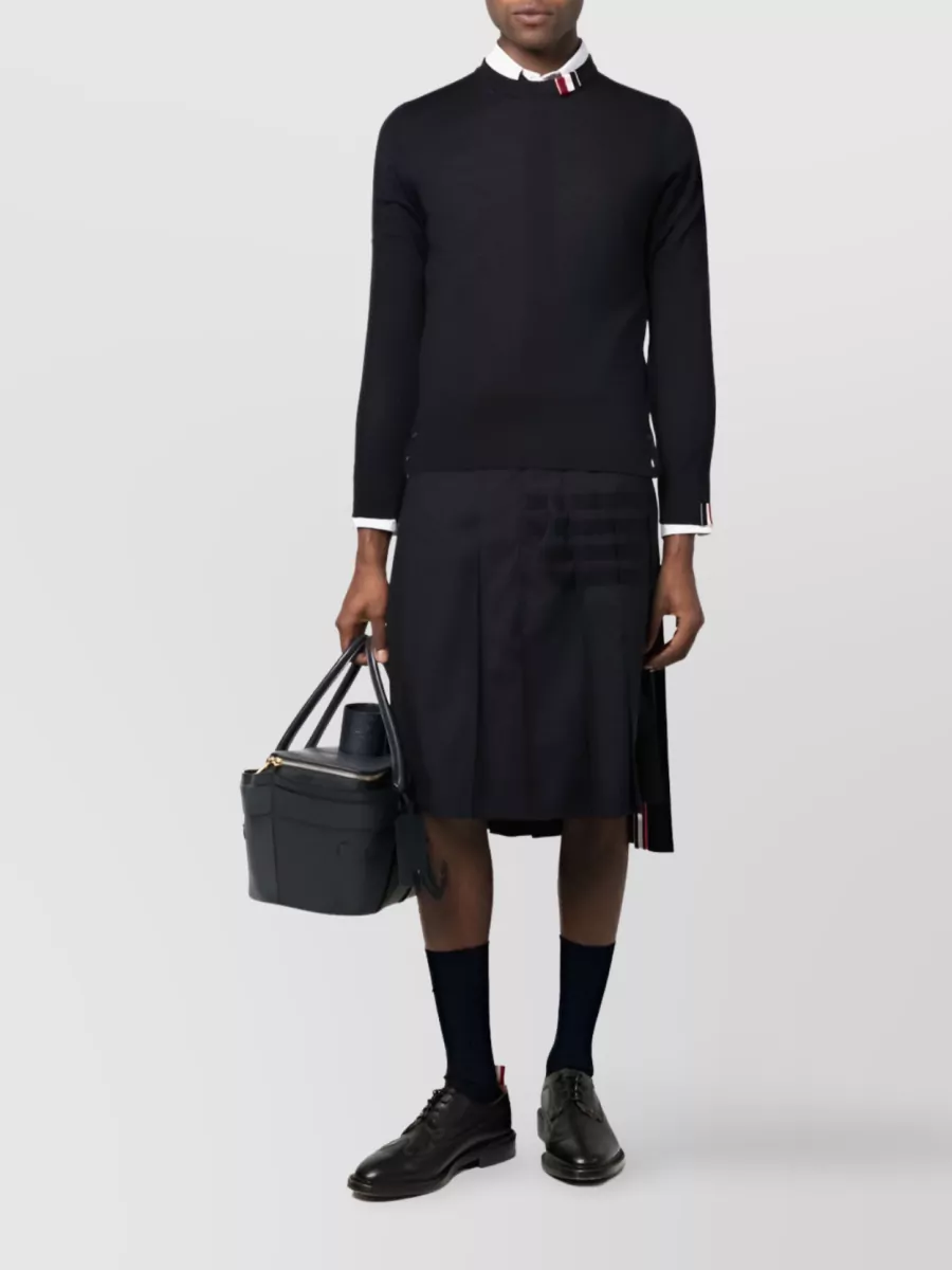 Shop Thom Browne Wool Crewneck With Sleeve Logo Patch In Black