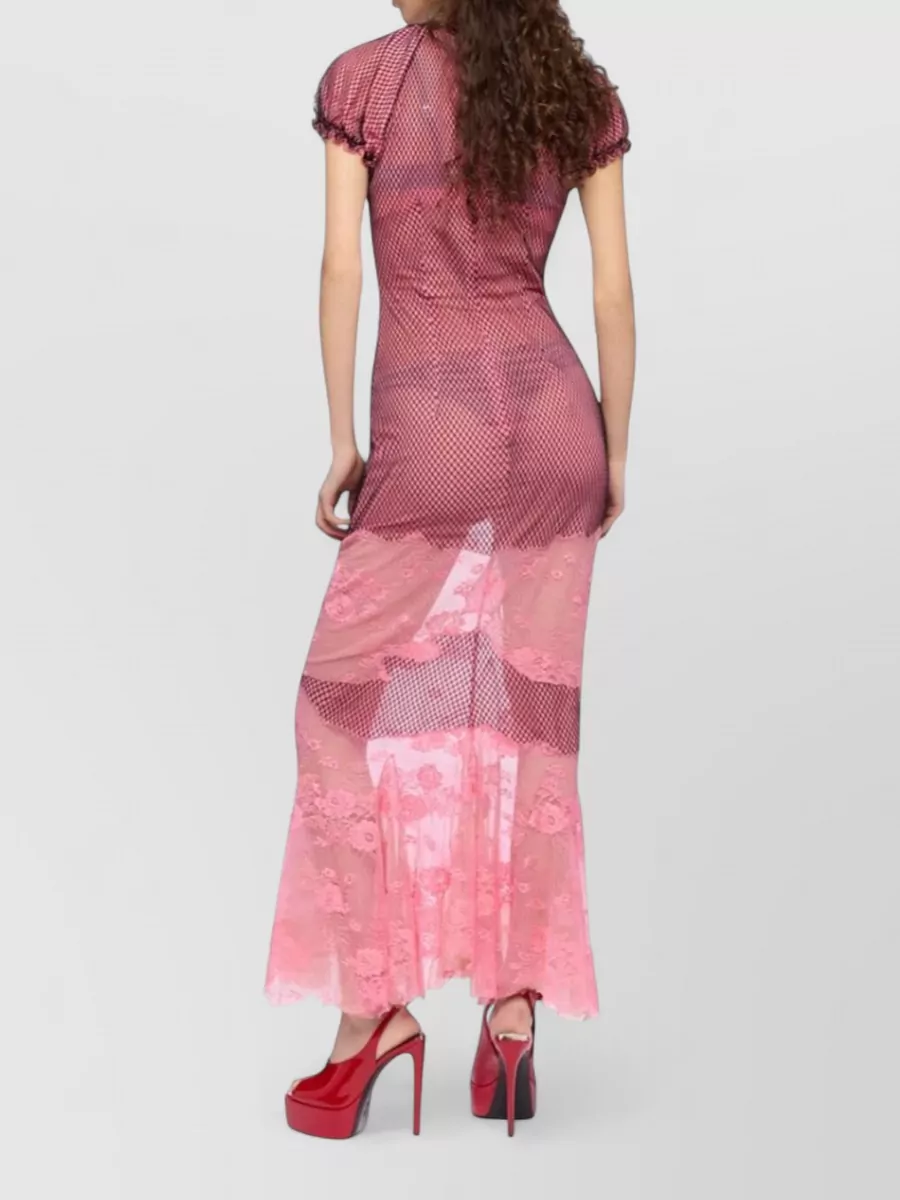 The Attico Floral Lace Short-Sleeve Midi Dress