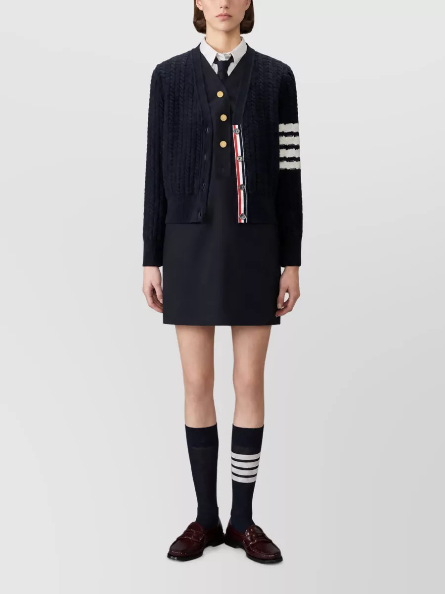 Thom Browne Cable-Knit V-Neck Wool Cardigan
