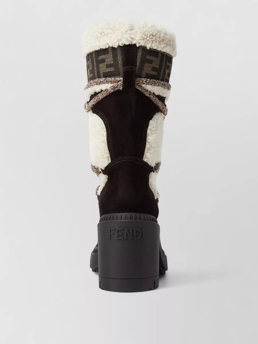 Fendi Shearling Heel Boots Iconic Motif Sole
