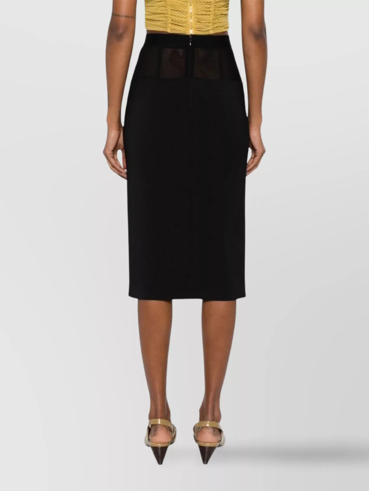 Elisabetta Franchi Midi Skirt In Black With Semi-sheer Panels