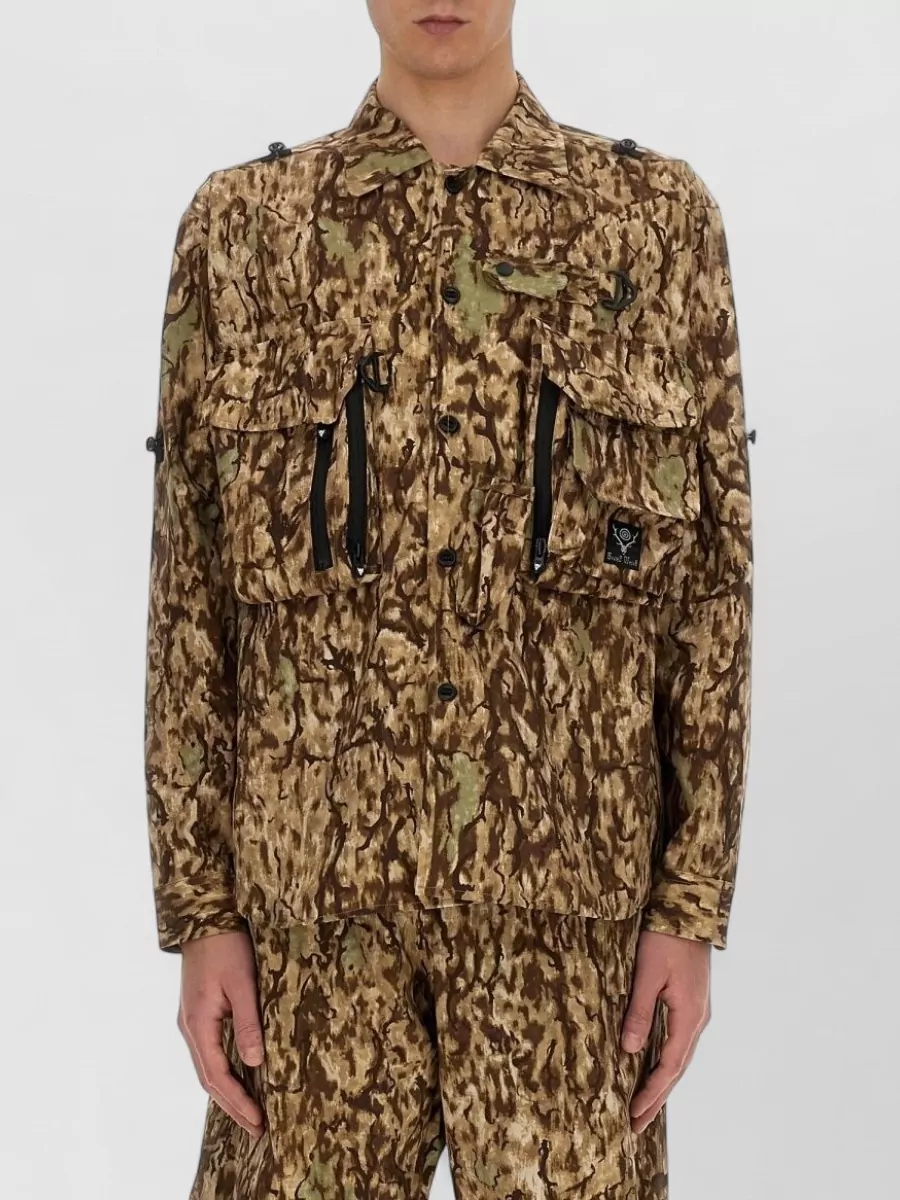 South2 West8 Camouflage-print oversized military jacket
