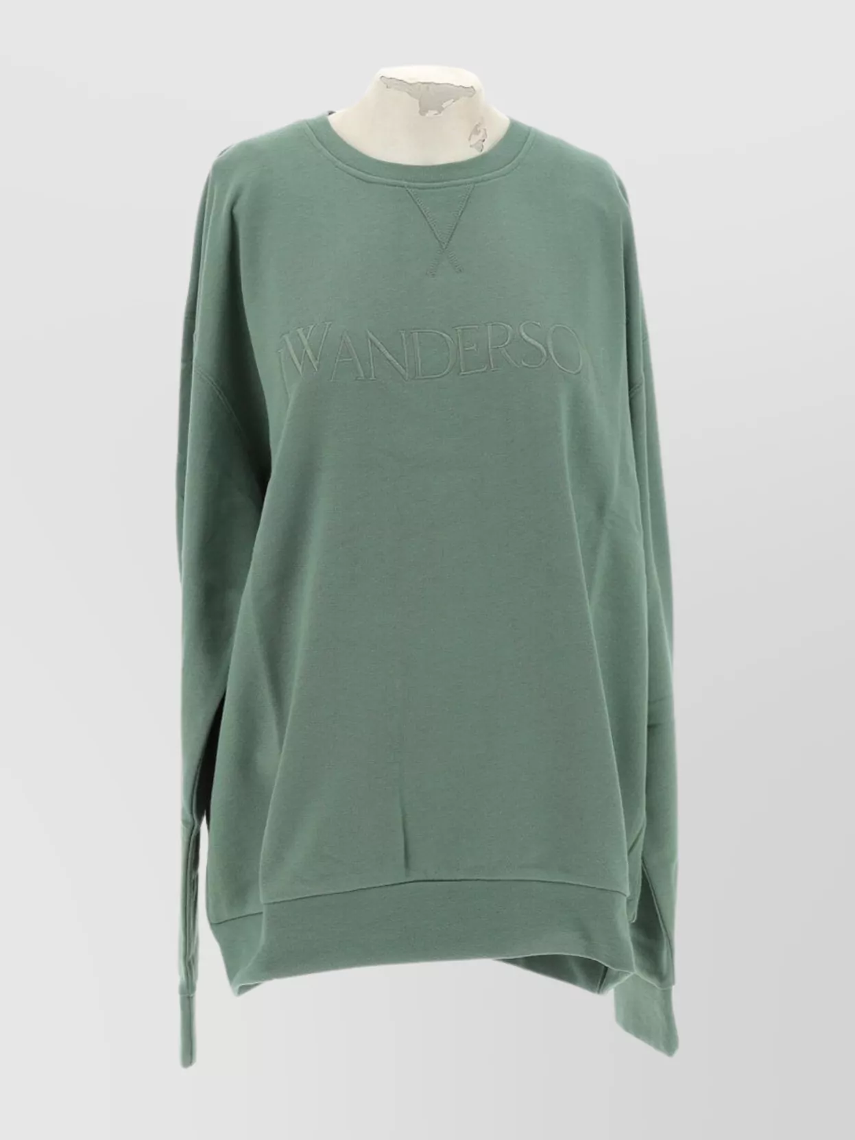 Jw Anderson Embroidered Logo Crew Neck Sweatshirt With Side Slits In Green