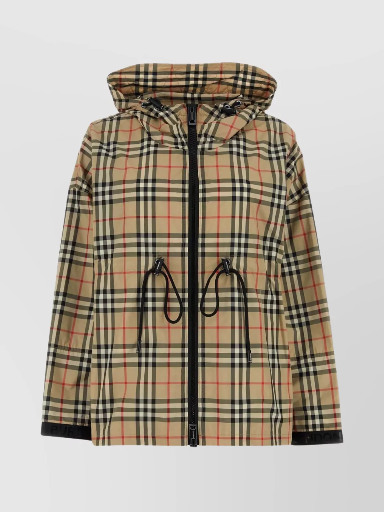 Shop Burberry Hooded Checkered Polyester Windbreaker
