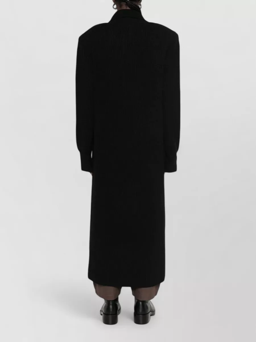 The Frankie Shop Wool Ribbed Long-Sleeve High-Neck Single-Breasted Coat