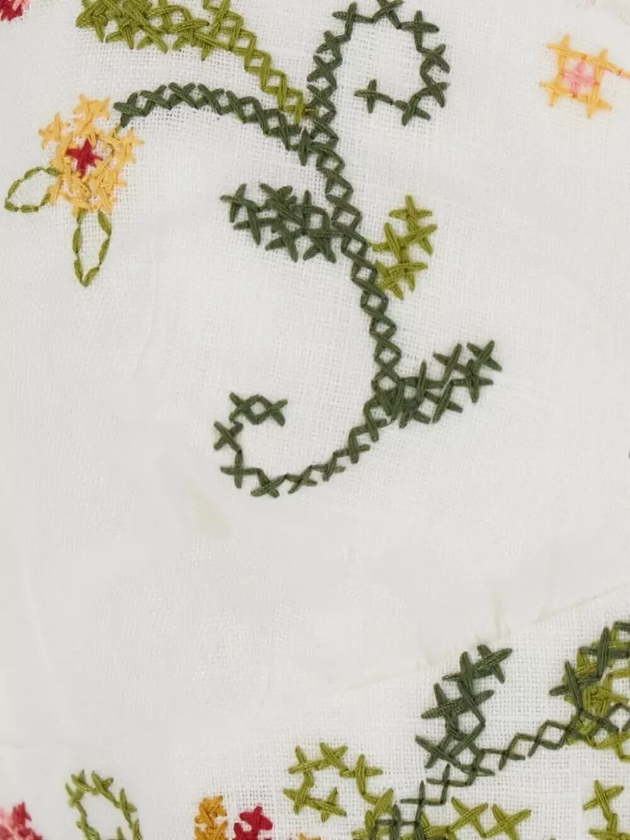 Farm Rio Linen Embroidered Asymmetric-Hem Sleeveless Midi Dress