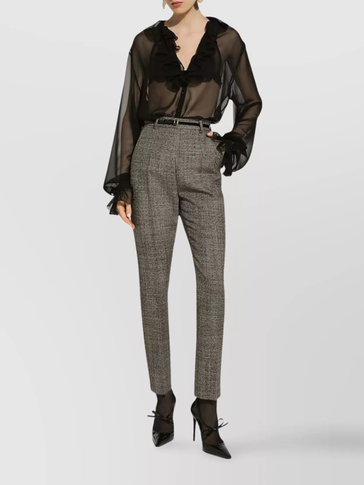 Dolce & Gabbana Sheer Silk Chiffon V-neck Top In Black