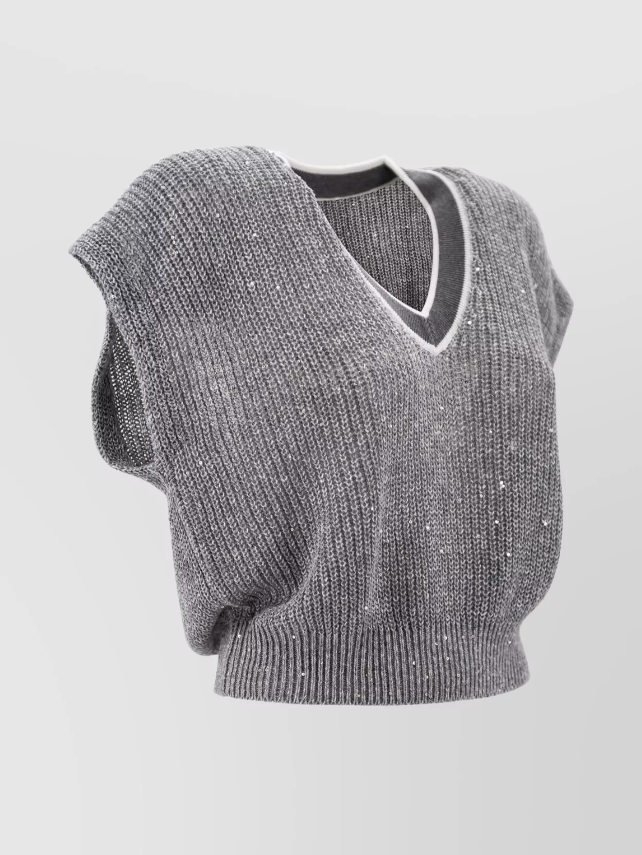 Brunello Cucinelli Sequin-Embellished V-Neck Sleeveless Knit Vest