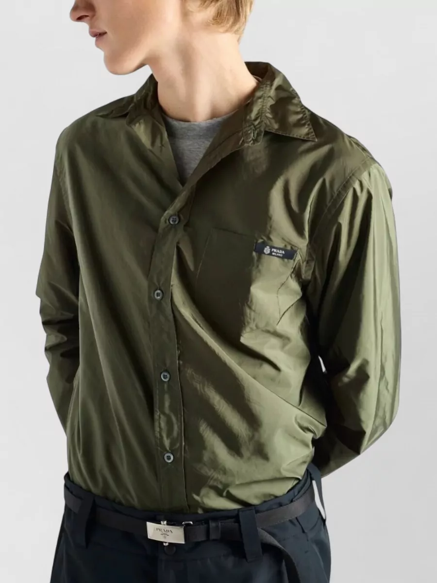 Prada Re Nylon Shirt Straight Cut Long Sleeves Chest Pocket