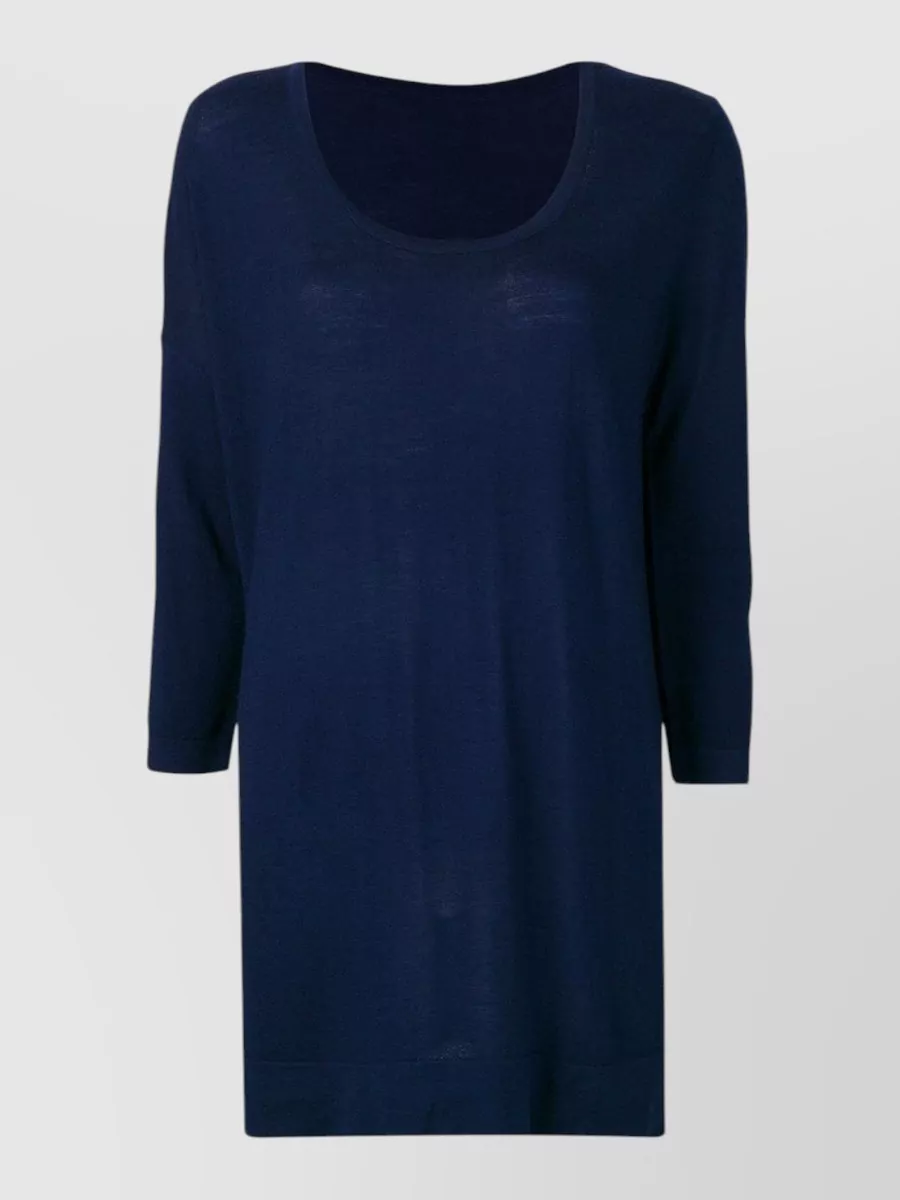 La Rose merino wool fine-knit longline 3/4-sleeve tunic