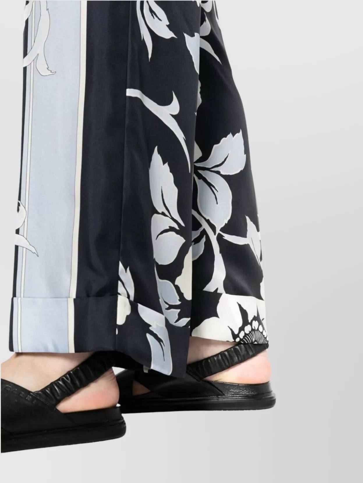 Parosh Wide Leg Floral Print Trousers With Cuffed Hem
