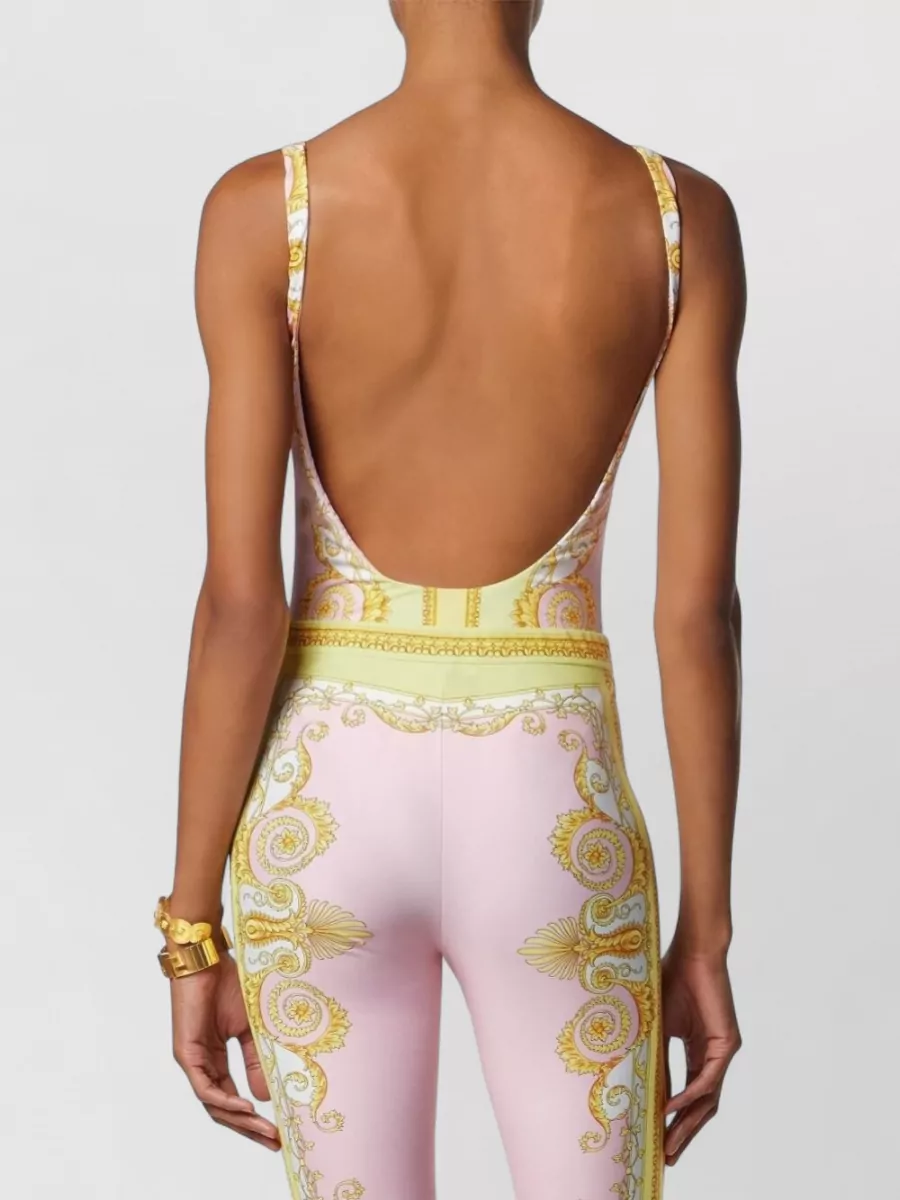 Versace Baroque Scoop Neck Open Back Swimsuit
