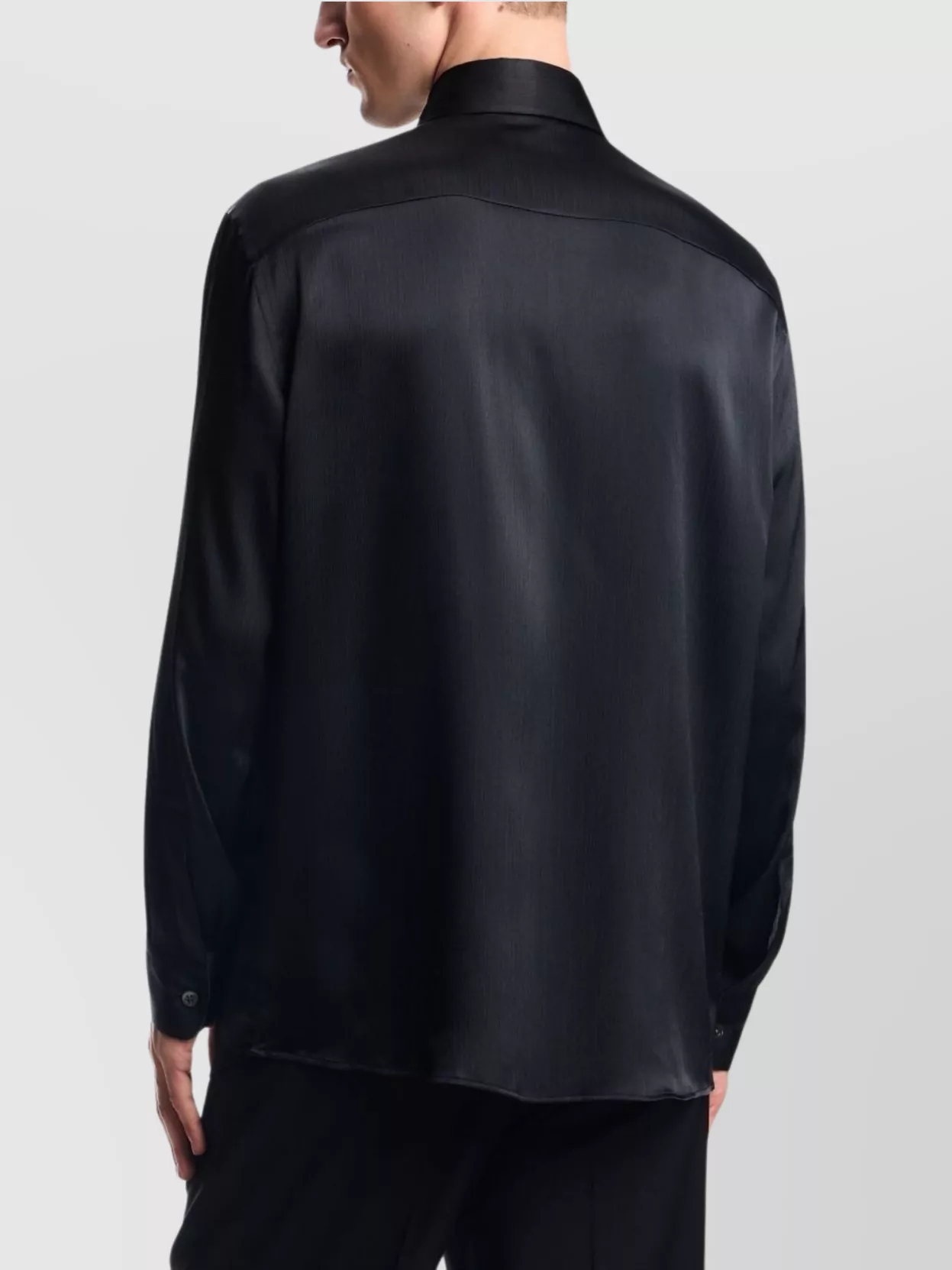 Emporio Armani Long Sleeve Satin Shirt With Spread Collar In Black