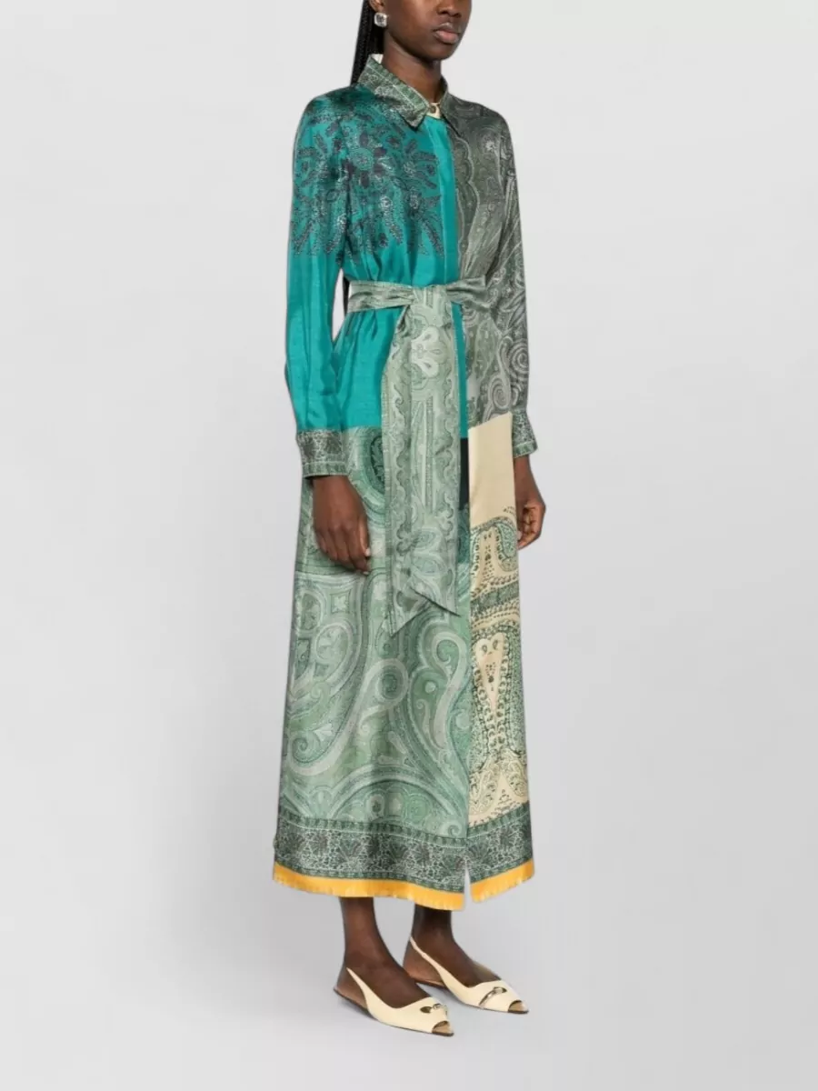 Pierre Louise Mascia Silk Maxi Dress Belted Paisley Print