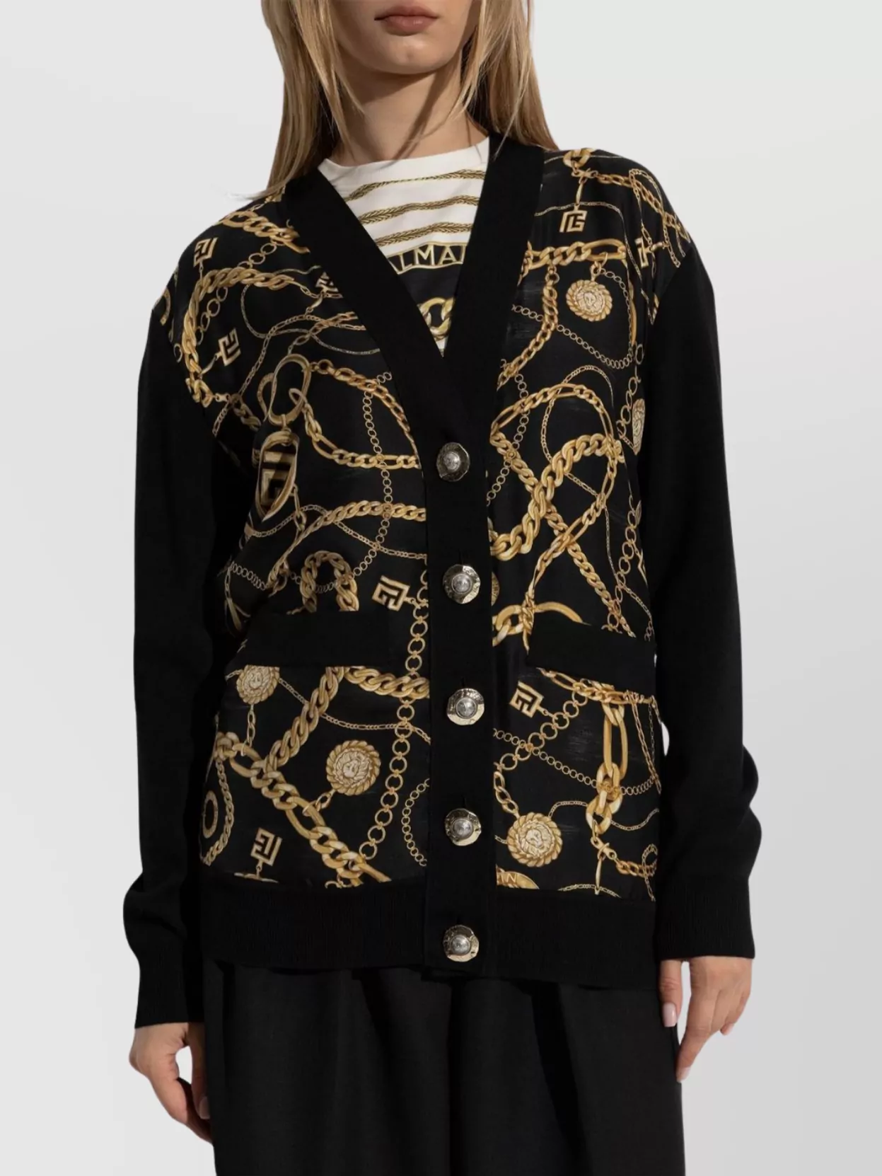 Balmain Chain Print V-Neck Knitwear