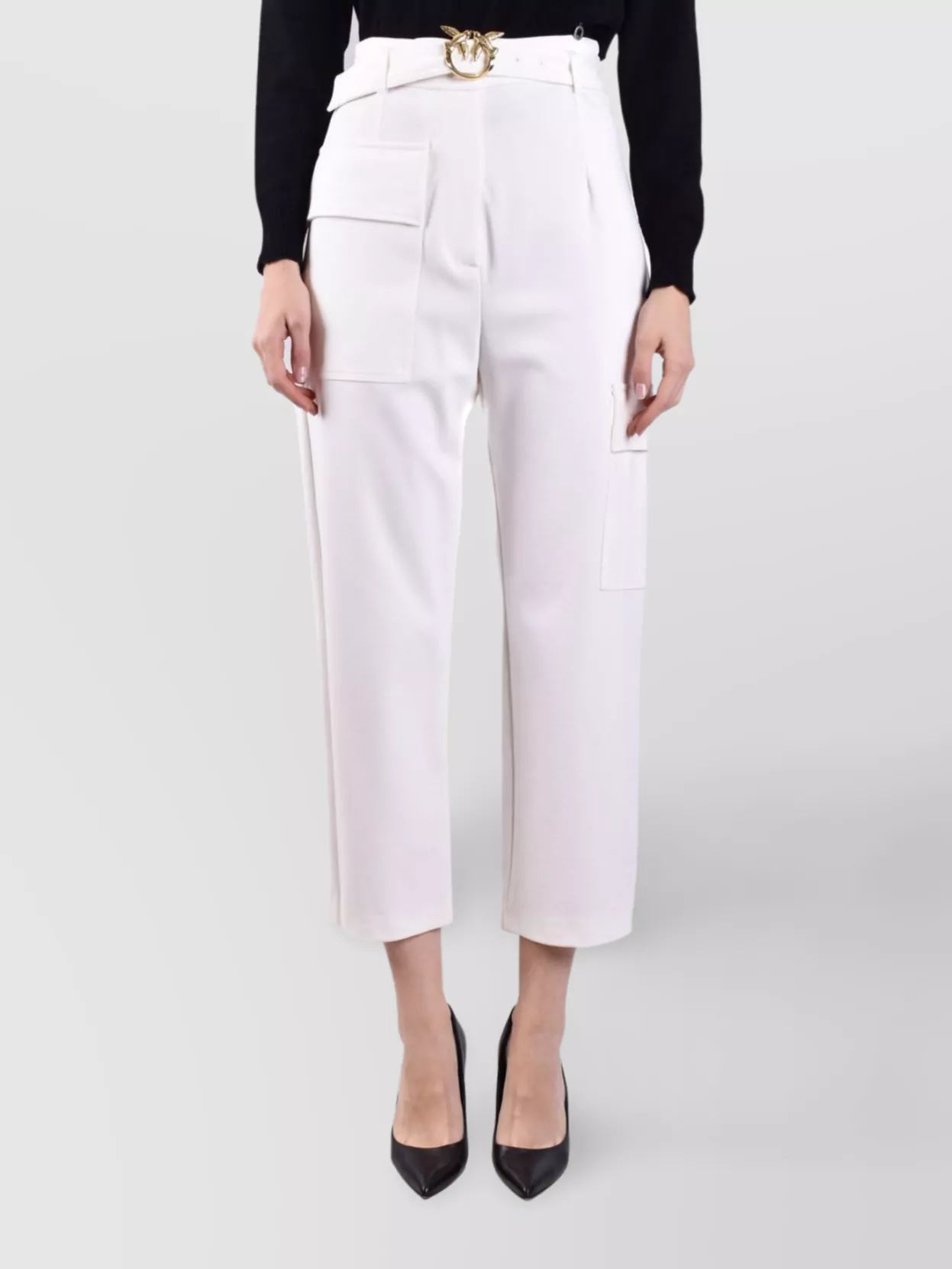 Pinko High Waist Cropped Trousers With Cargo Pockets