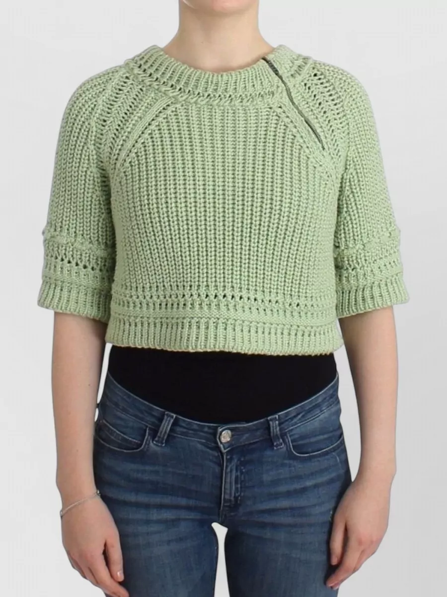 Ermanno Scervino cotton ribbed cropped zip-neck sweater