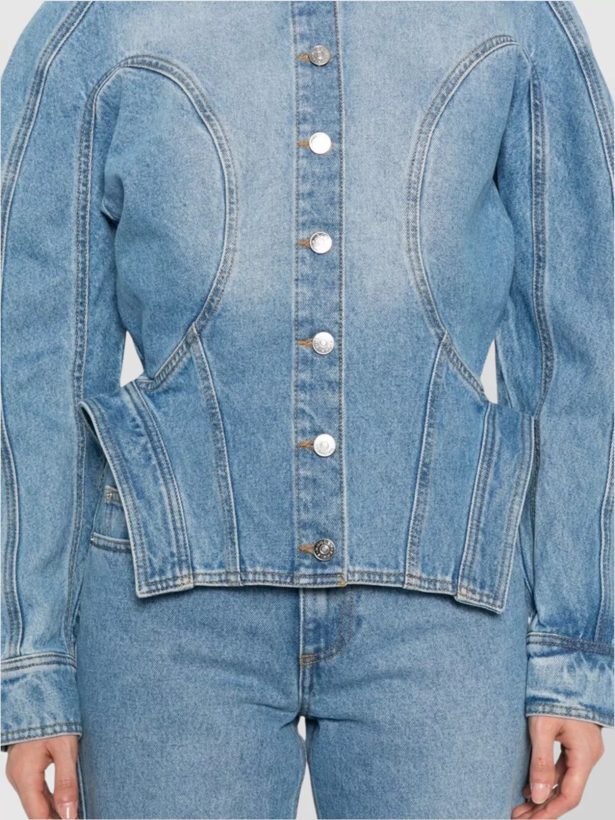 Mugler Tailored Jacket With Cinched Waist And Structured Shoulders In Blue