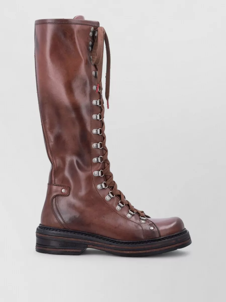 Miu Miu Leather Lace-Up Ankle Boots