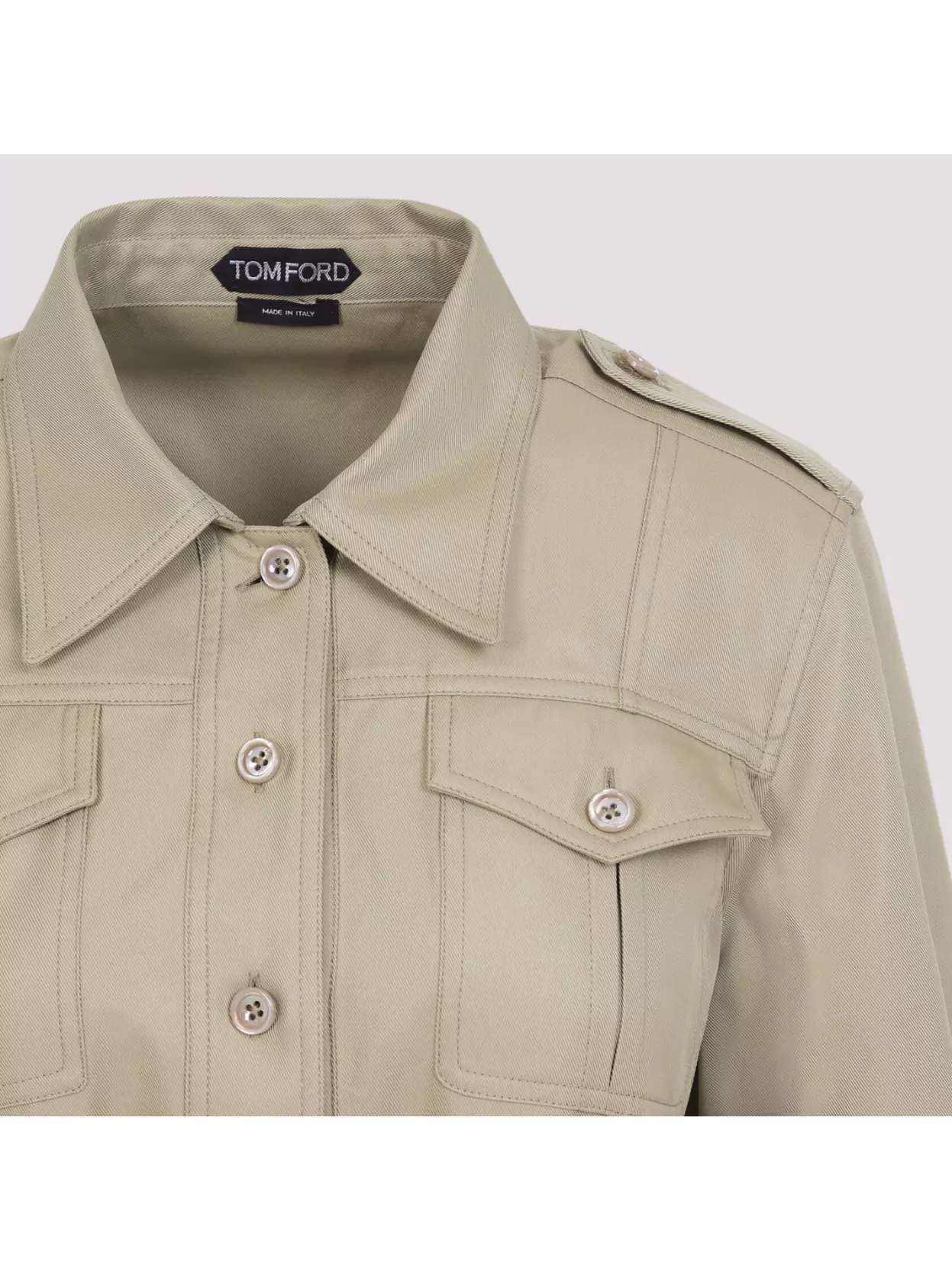 Tom Ford Pale Sage Beige Cotton Safari Mini Dress In Yellow