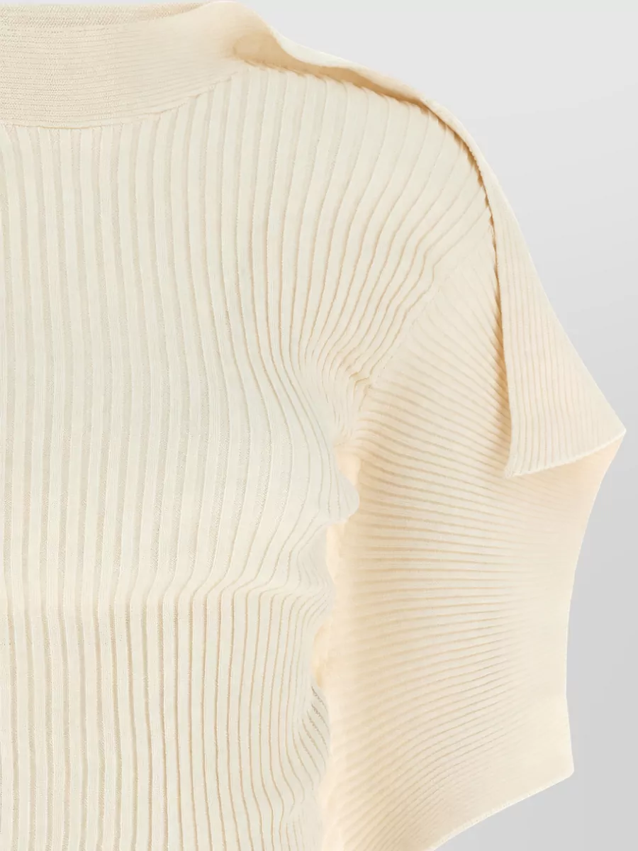 Issey Miyake Ribbed High-Neck Short-Sleeve Knitted Top