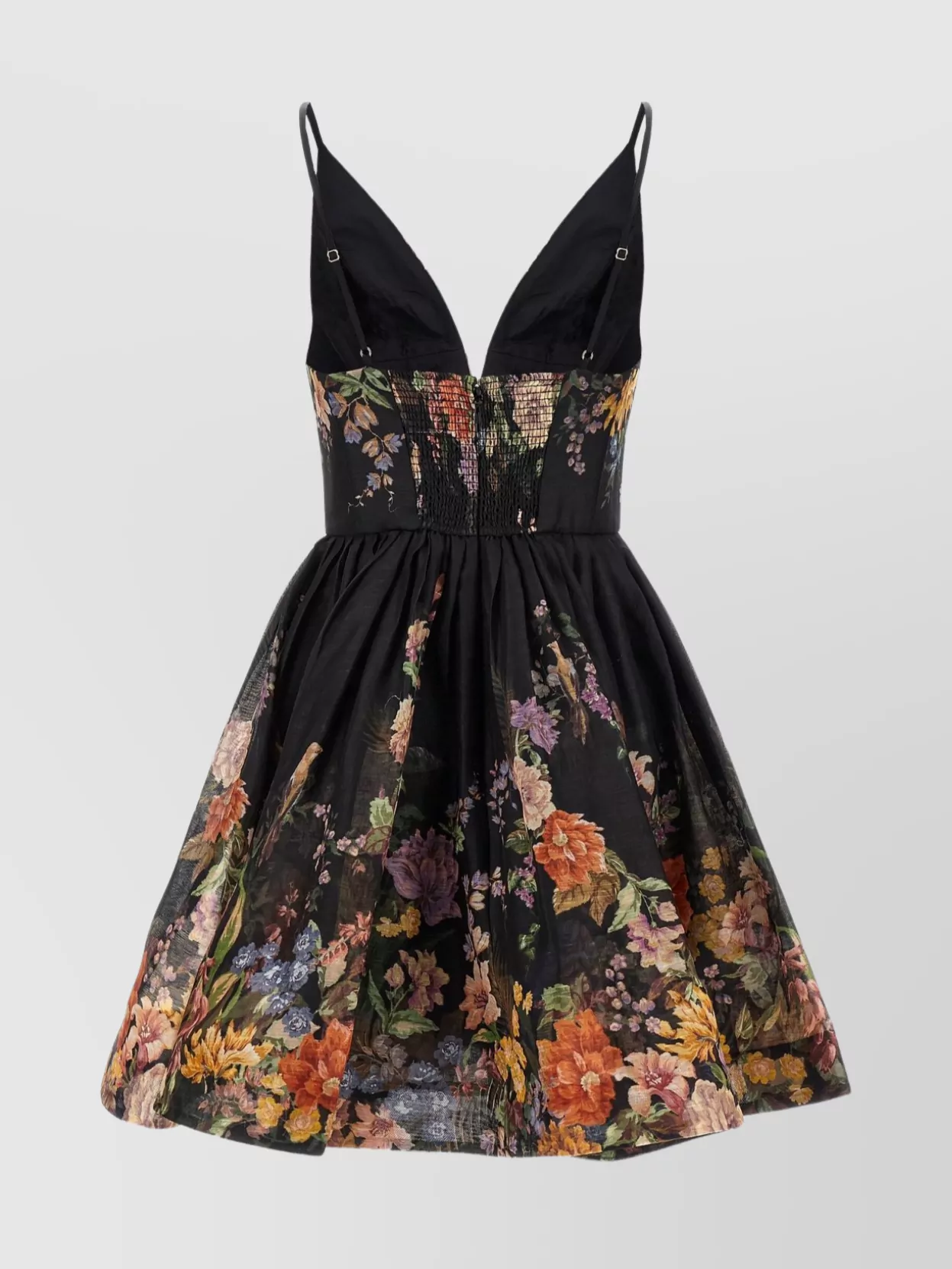 Zimmermann Silk Linen Floral-Print V-Neck Mini Dress