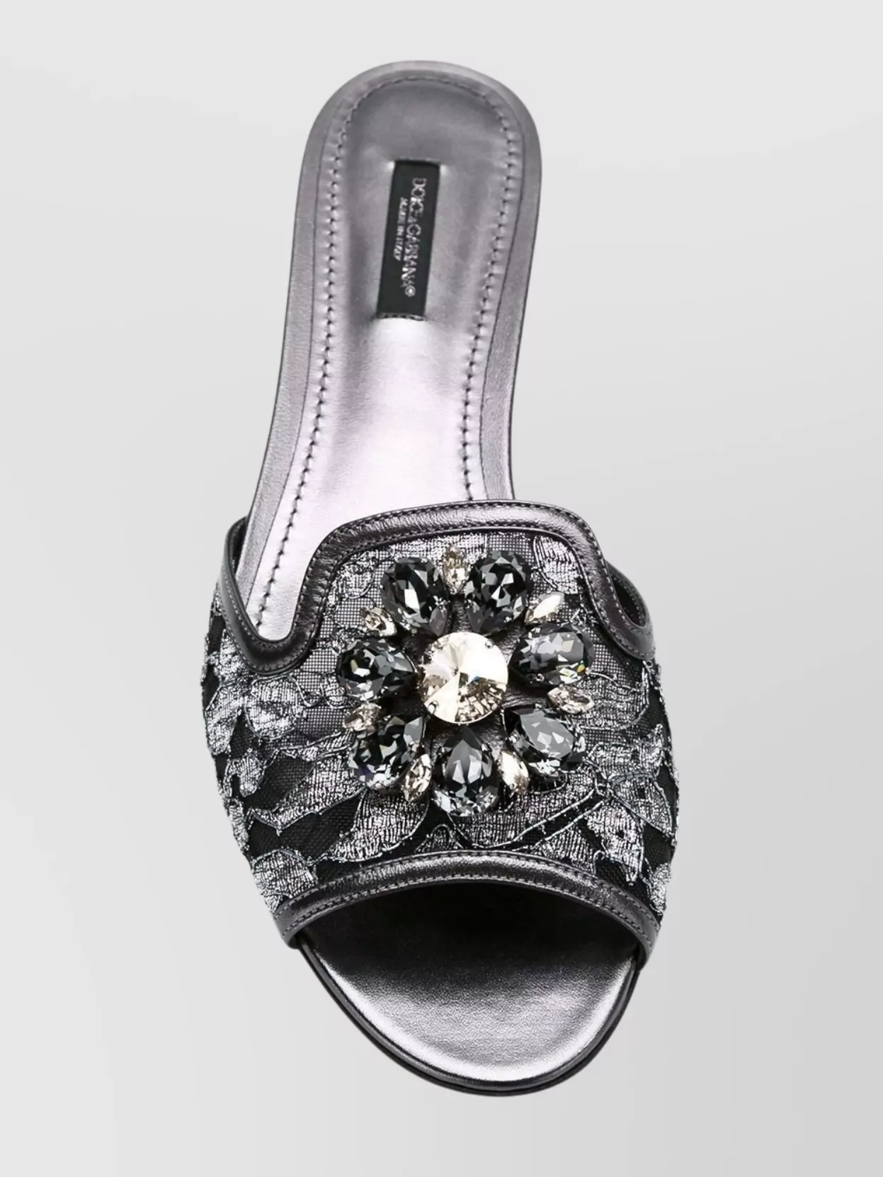 Dolce & Gabbana Crystal Lace Flat Sandals With Floral Overlay