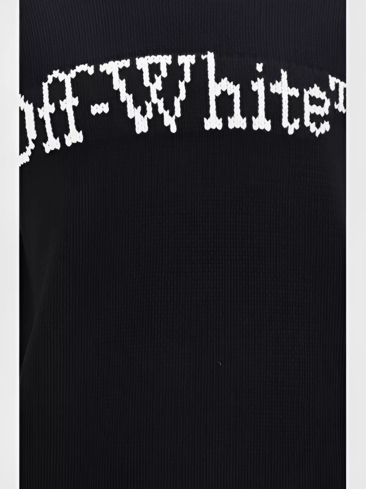 Off-White Ribbed Crew Neck Cotton Knit Sweater