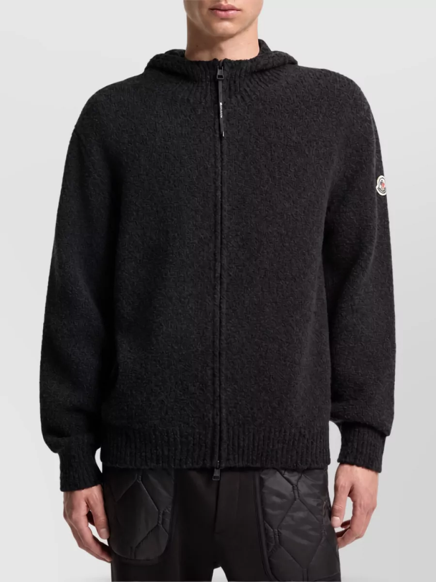 Moncler Bouclé Wool Hooded Zip Cardigan
