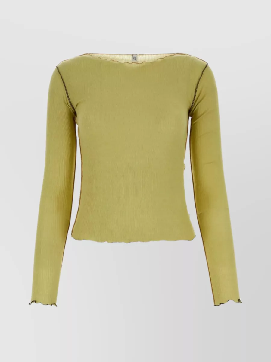 Shop Baserange Cotton T-shirt With Long Sleeves And Round Neckline In Khaki