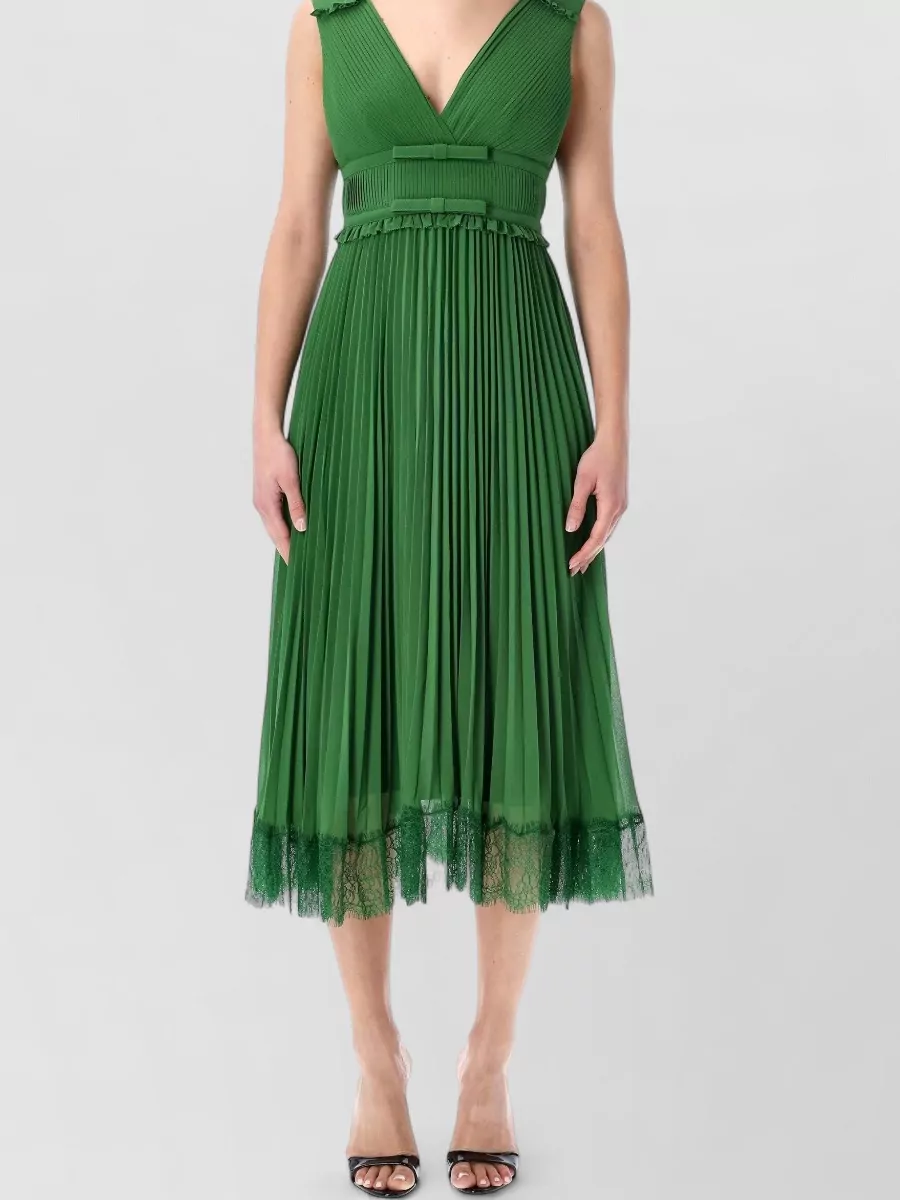 Self-Portrait chiffon strapless v-neck pleated midi dress