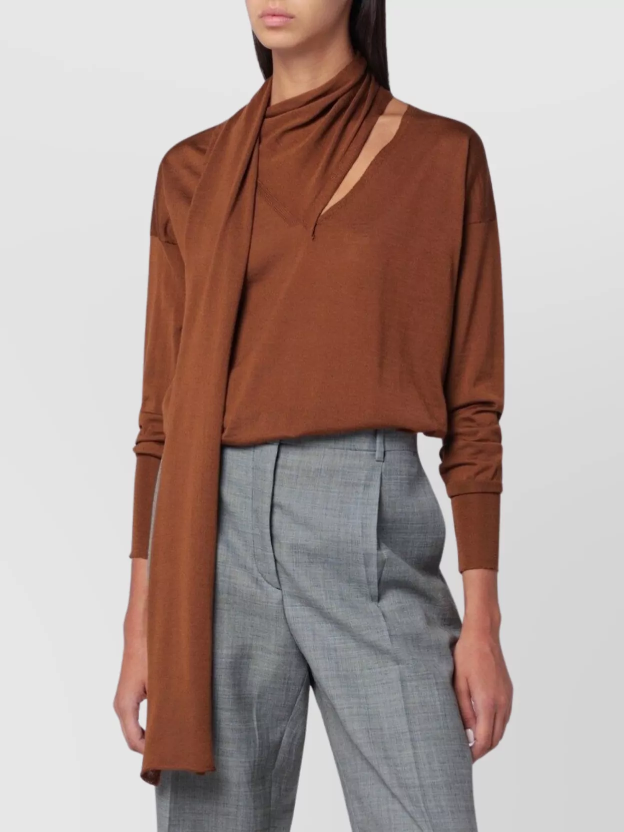Roberto Collina Sweater Featuring Scarf And Cut-out Design In Brown