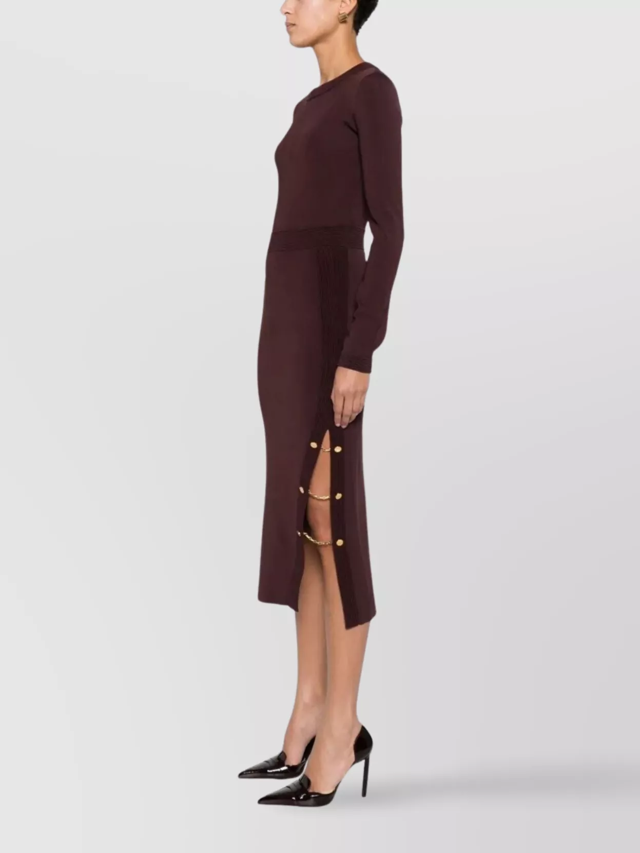 Elisabetta Franchi Knit Dress With Chain And Gold Buttons