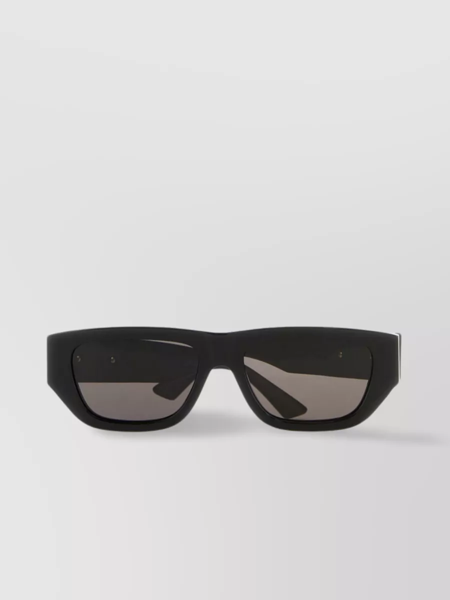 Shop Bottega Veneta Bold Rectangular Sunglasses With Wide Metal Arms In Black