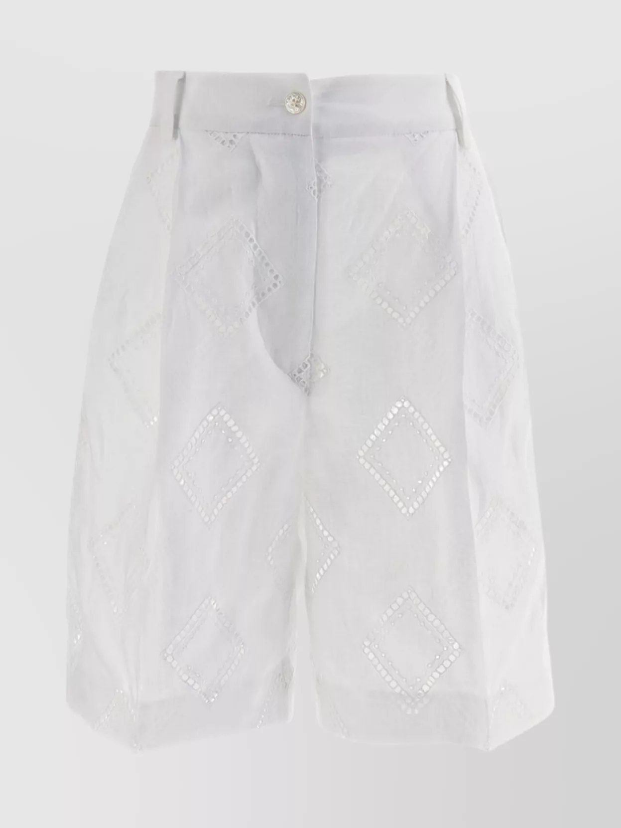 Kiton Linen Bermuda Shorts With Diamond Embroidery In White