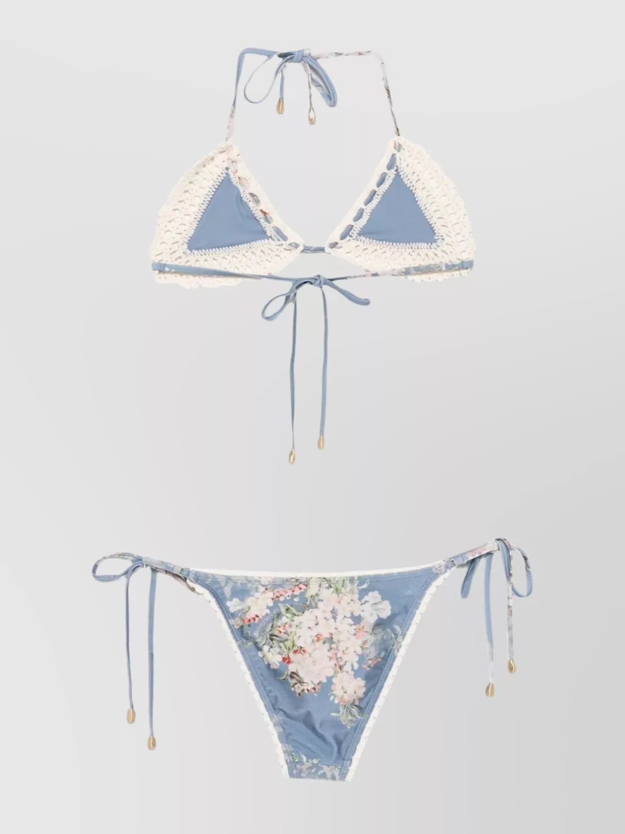 【ZIMMERMANN】crochet-knit cotton トライアングル ビキニ ZIMMERMANN Striped crocheted cotton and paisley-print