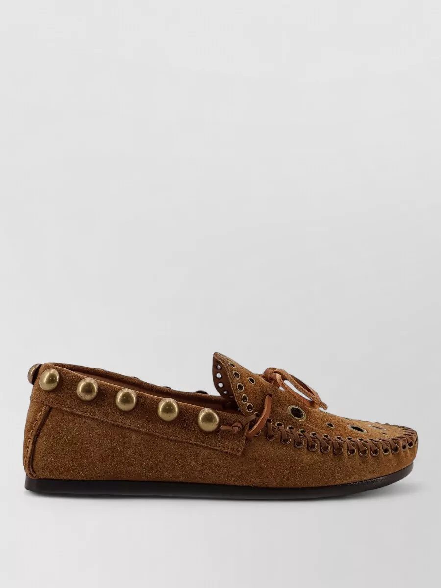 Isabel Marant Suede Loafers Metal Bow Eyelet Studs