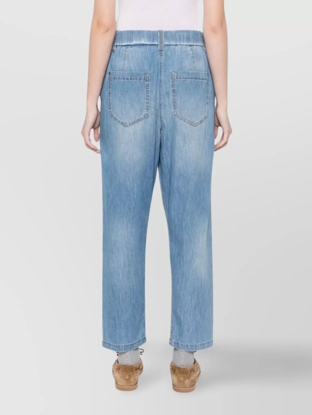Brunello Cucinelli Elasticated Waistband Denim Trousers With Rivet Detailing
