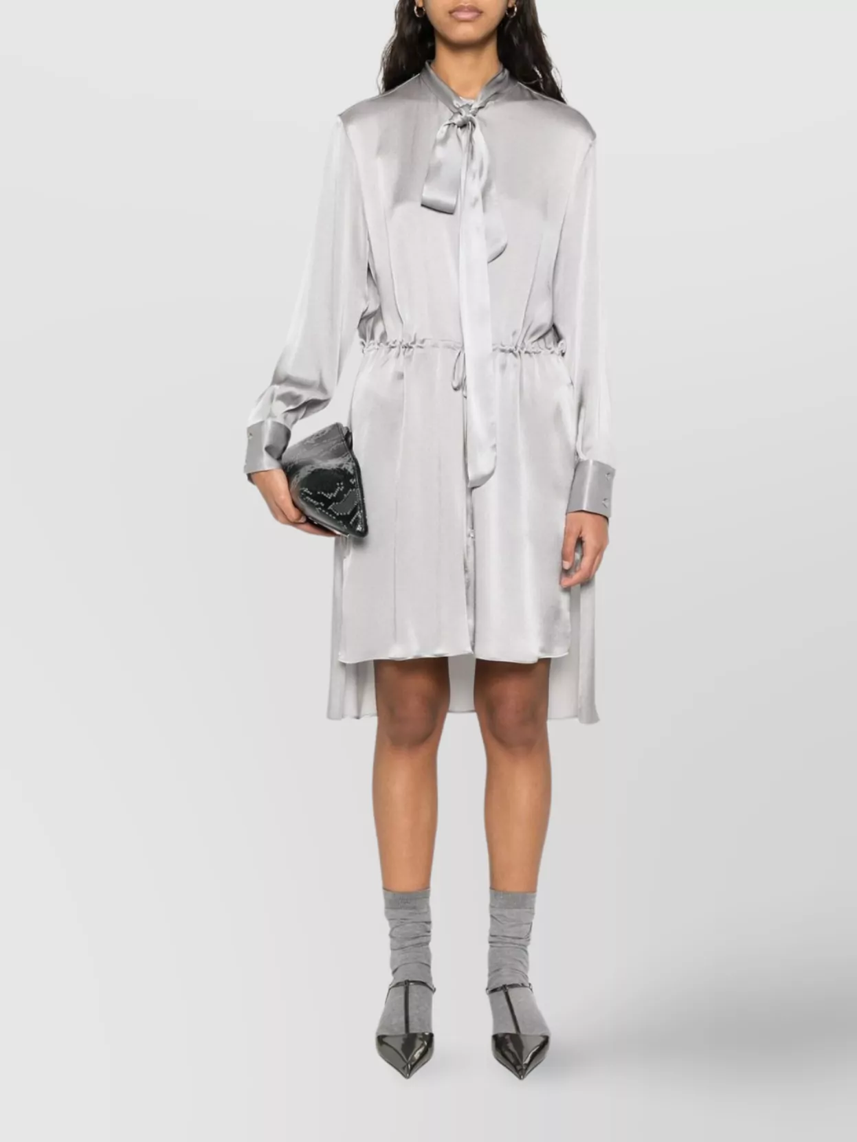 Semicouture Rossana Dress With Long Sleeves And Tie Neck In White