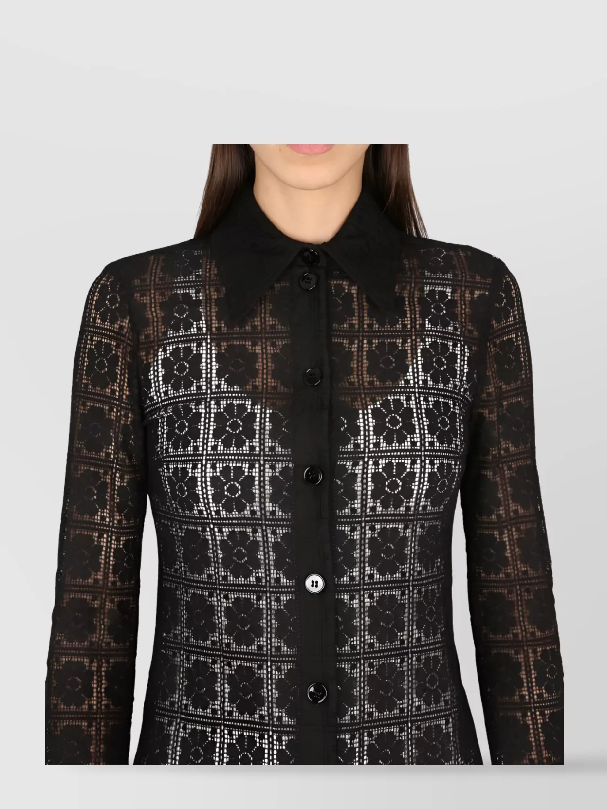 Max Mara Floral Long Sleeve Sheer Lace Dress