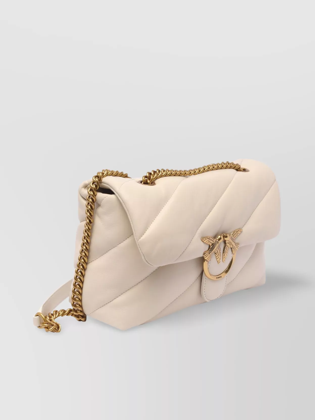 Pinko Bird Chain Gold-tone Love Quilted Shoulder In Nude
