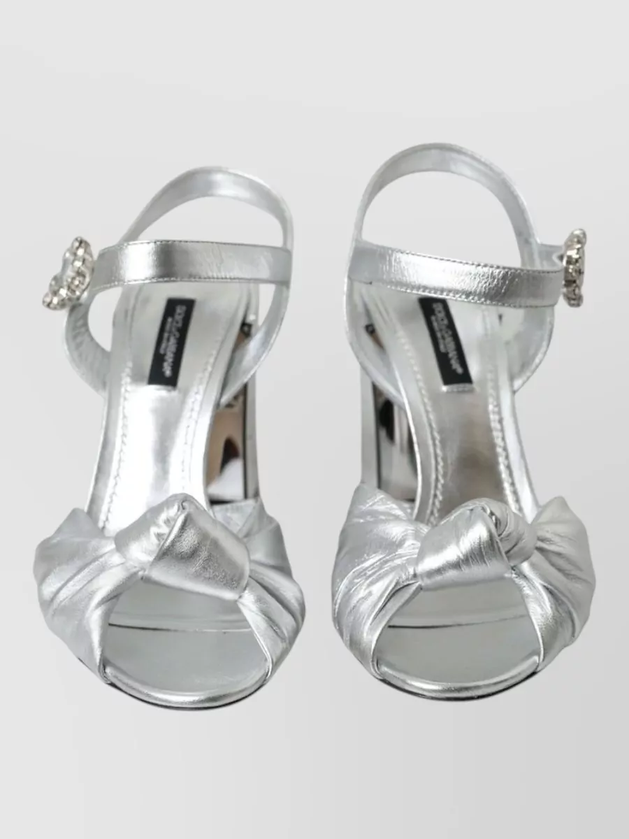 Dolce&Gabbana Leather Crystal-Embellished Knotted Ankle-Strap Sandals