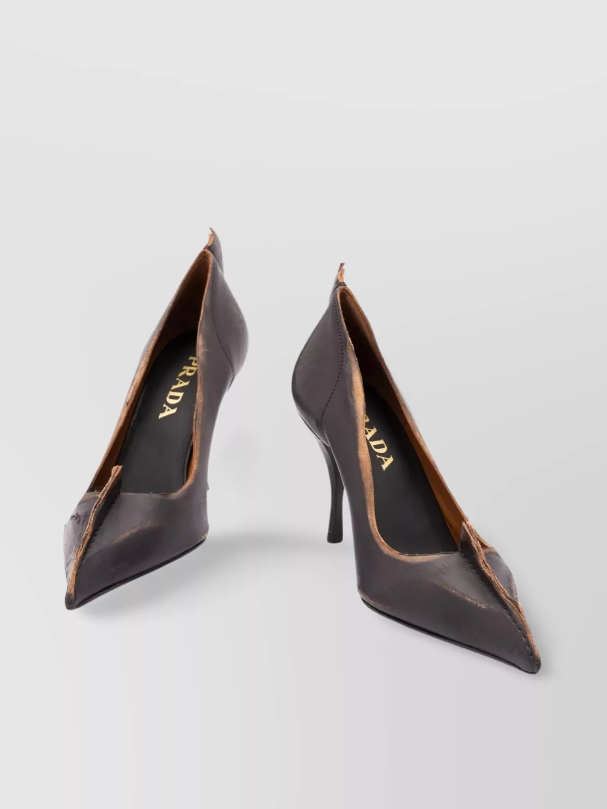 Prada Distressed Pointed Toe Stiletto Heel Pumps In Black